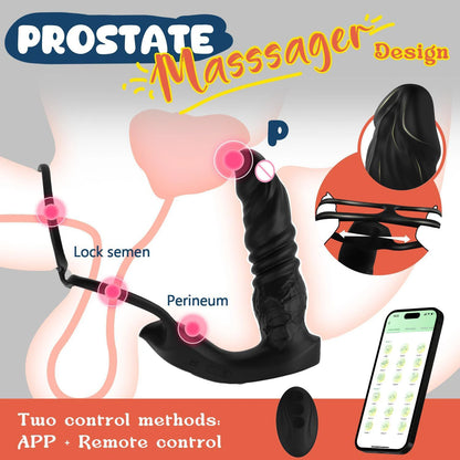 APP Bluetooth controlled prostate massage silicone penis ring anal plug dildo vibrator adult products suitable for gay couples