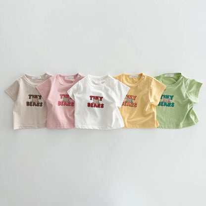 Summer Newborn Infant Baby Girls English Bear Printing Pullover T-Shirt Kids One-Piece Fashion Baby Clothing