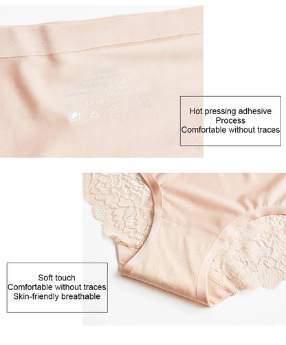 3pcs Lace Women's Panties French Seamless Underwear Female Ice Silk Briefs Solid Color Breathable Underpants Lingerie