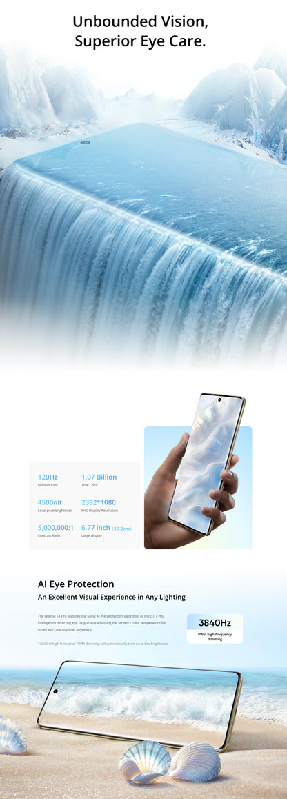 realme 14 Pro 5G European Version 50MP Sony IMX882 OIS Camera Dimensions 7300mAh Battery 120Hz Curved Vision Display IP69