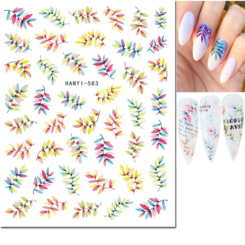 3d Nail Art Decals Elegant White RoyalBlue Roses Flowers Adhesive Sliders Nail Stickers Decoration For Nail Manicure