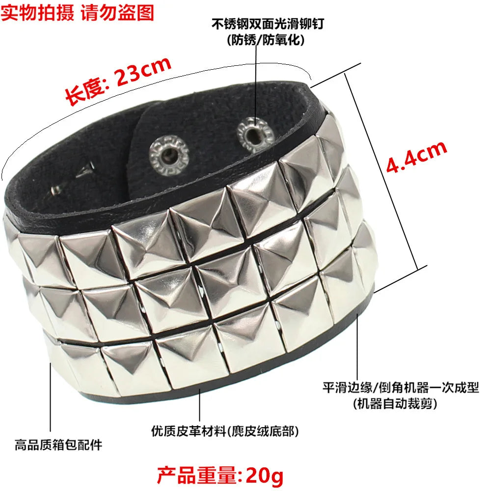 Punk Style Fashion Vintage Leather Bracelets For Men And Women Gothic Rock Style Square Nail Night Club Bracelets