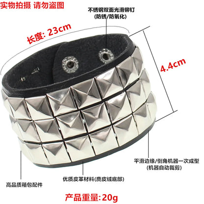 Punk Style Fashion Vintage Leather Bracelets For Men And Women Gothic Rock Style Square Nail Night Club Bracelets