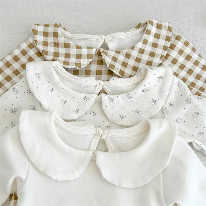 2024 New Spring Children Clothes Toddler Baby Girls Romper Long Sleeved Cotton Lattice Printing Infant Baby Girls Jumpsuit