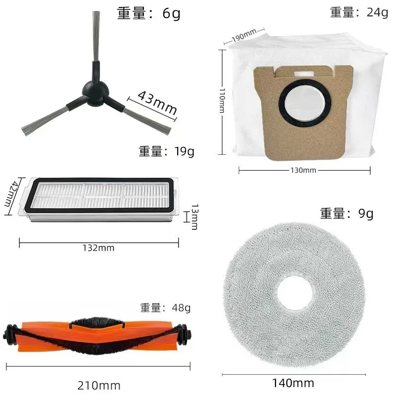Compatible For Xiaomi Robot Vacuum X20 Pro / D102GL Accessories Main Brush Side Brush Hepa Filter Mop Cloth Dust Bag Replacement