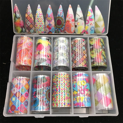 New Flower Nail Foils for Transfer Paper Stickers Floral Adhesive Fruit Nails Wraps Fish DIY Water Marble Nail Art Decorations