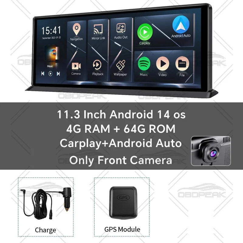 K60 Pro 11.3" 4G+64G WIFI Android 14 AI Screen GPS Navigation Carplay Android AUTO 1080P Dash Cam RearView Mirror Video Recorder