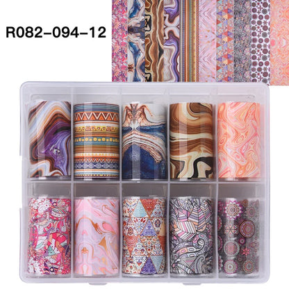 10 Patterns New Metal Nail Foils for Transfer Paper Stickers Floral Chameleon Nails Wraps DIY Water Marble Nail Art Decorations