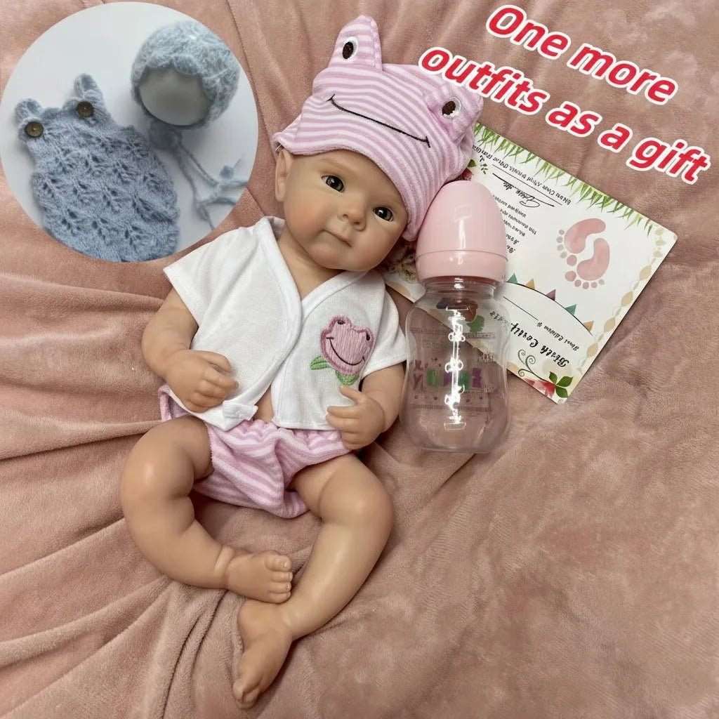 13Inch Bettie Silicone Reborn Doll With Open Mouth & 2 Sets Clothes Handmade Painted Skin Waterproof Reborn Doll