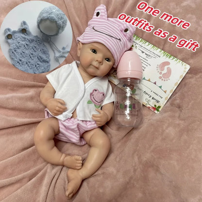 13Inch Bettie Silicone Reborn Doll With Open Mouth & 2 Sets Clothes Handmade Painted Skin Waterproof Reborn Doll