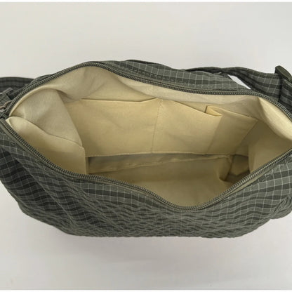 Korean Nylon Shoulder Bag Fashion Simple Plaid Zipper Tote Bag Drawstring Pleated Cloud Bag New Commuter Crossbody Shoulder Bag