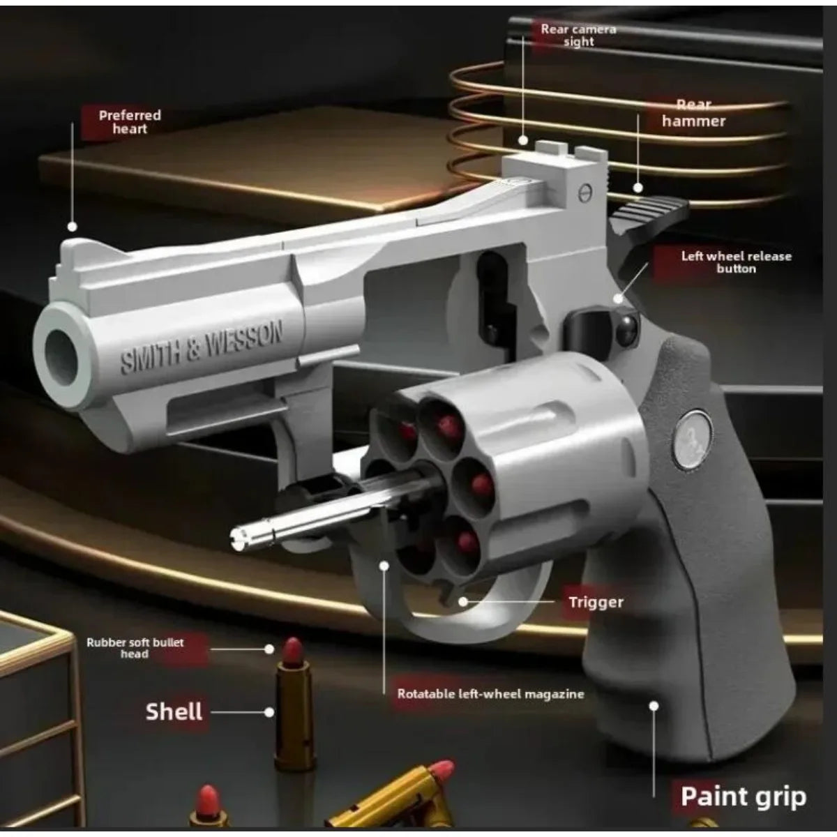 Continuous Fire ZP5 357 Revolver Launcher Toy Gun with Soft Dart Bullets for CS Outdoor Game Fun Gifts for Kids and Adults
