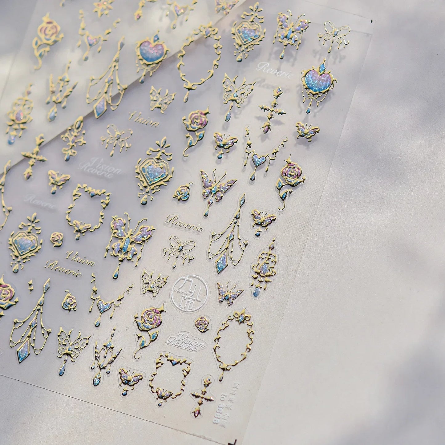 Shiny Jelly Butterfly Charming Golden Gradient Bowknot 5D Self Adhesive Nail Art Sticker Flower Petal Rhinestone Manicure Decals