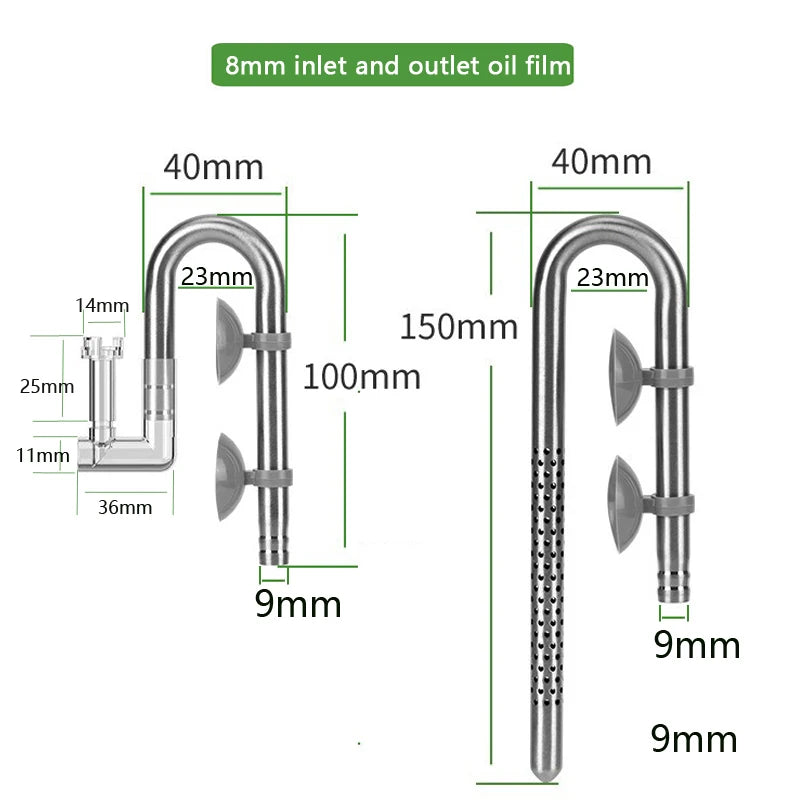 8mm Aquarium Mini Filter Tube Stainless Steel Anti Fish and Shrimp Inlet and Outlet Oil Film Filter Fish Tank Supplies