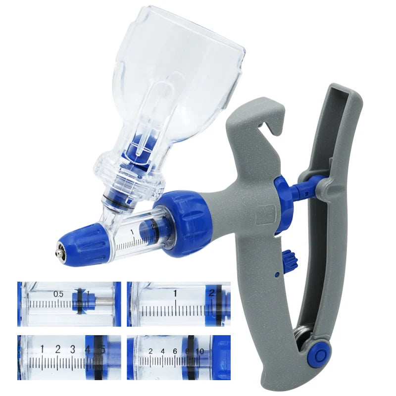 1-10Ml Automatic Veterinary Continuous Syringe / 10Pcs Needles Adjustable Animal Vaccine Injection Livestock Pig Cattle Sheep