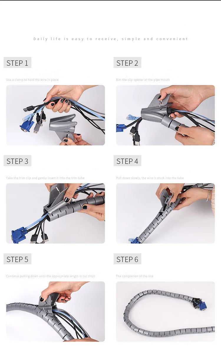 1/3/5/10 Meter 8/12/16/22/28/32/42mm Line Flexible Spiral Cable Organizer Storage Pipe Cord Protector Management Cable PE Tube