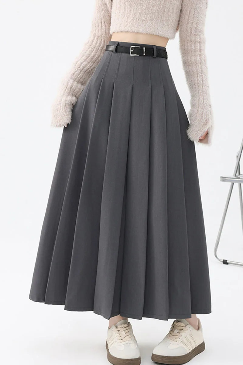 2026 New Women's Pleated Maxi Skirts Autumn High Waisted Zipper Jk Long Skirt Woman Elegant Loose Design Big Swing A-Line Skirts