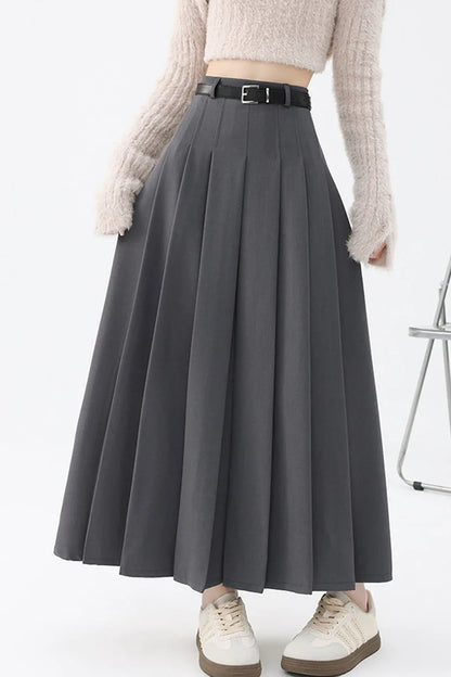 2026 New Women's Pleated Maxi Skirts Autumn High Waisted Zipper Jk Long Skirt Woman Elegant Loose Design Big Swing A-Line Skirts