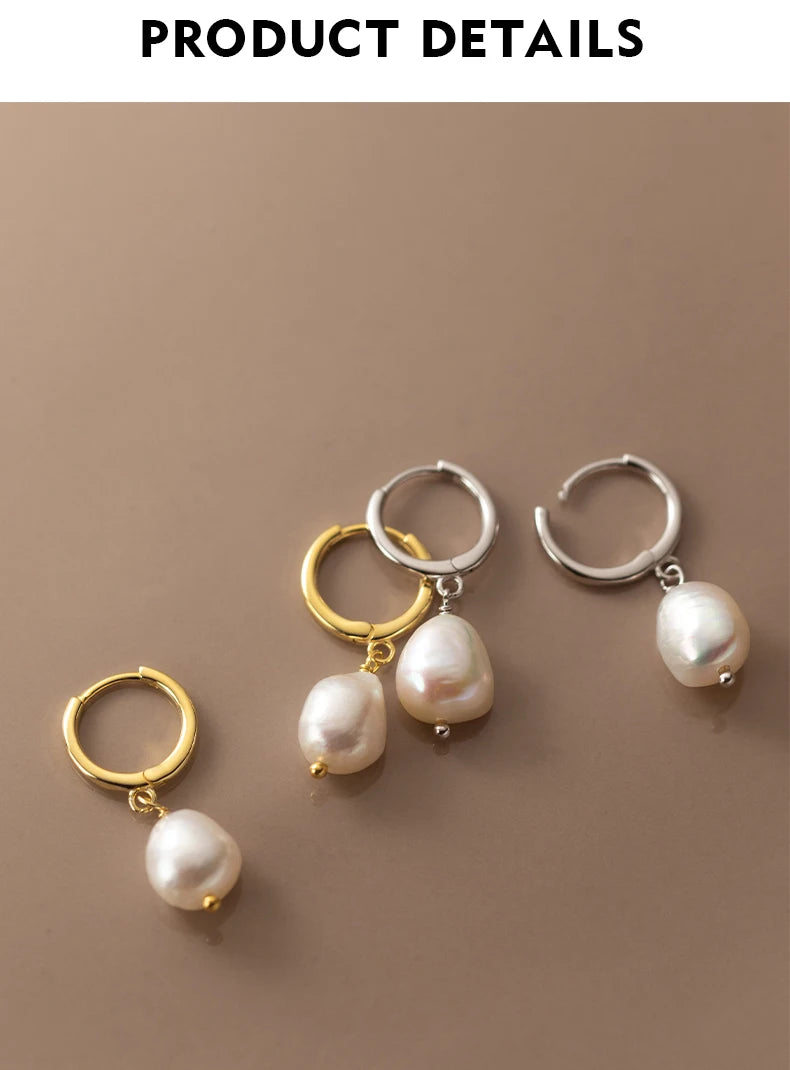 Modian 925 Sterling Silver Baroque Pearl Ear Buckles For Women Trendy Bright Simple Hoop Earrings Fine Jewelry Luxury Gift