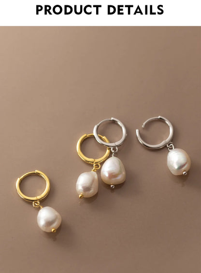 Modian 925 Sterling Silver Baroque Pearl Ear Buckles For Women Trendy Bright Simple Hoop Earrings Fine Jewelry Luxury Gift