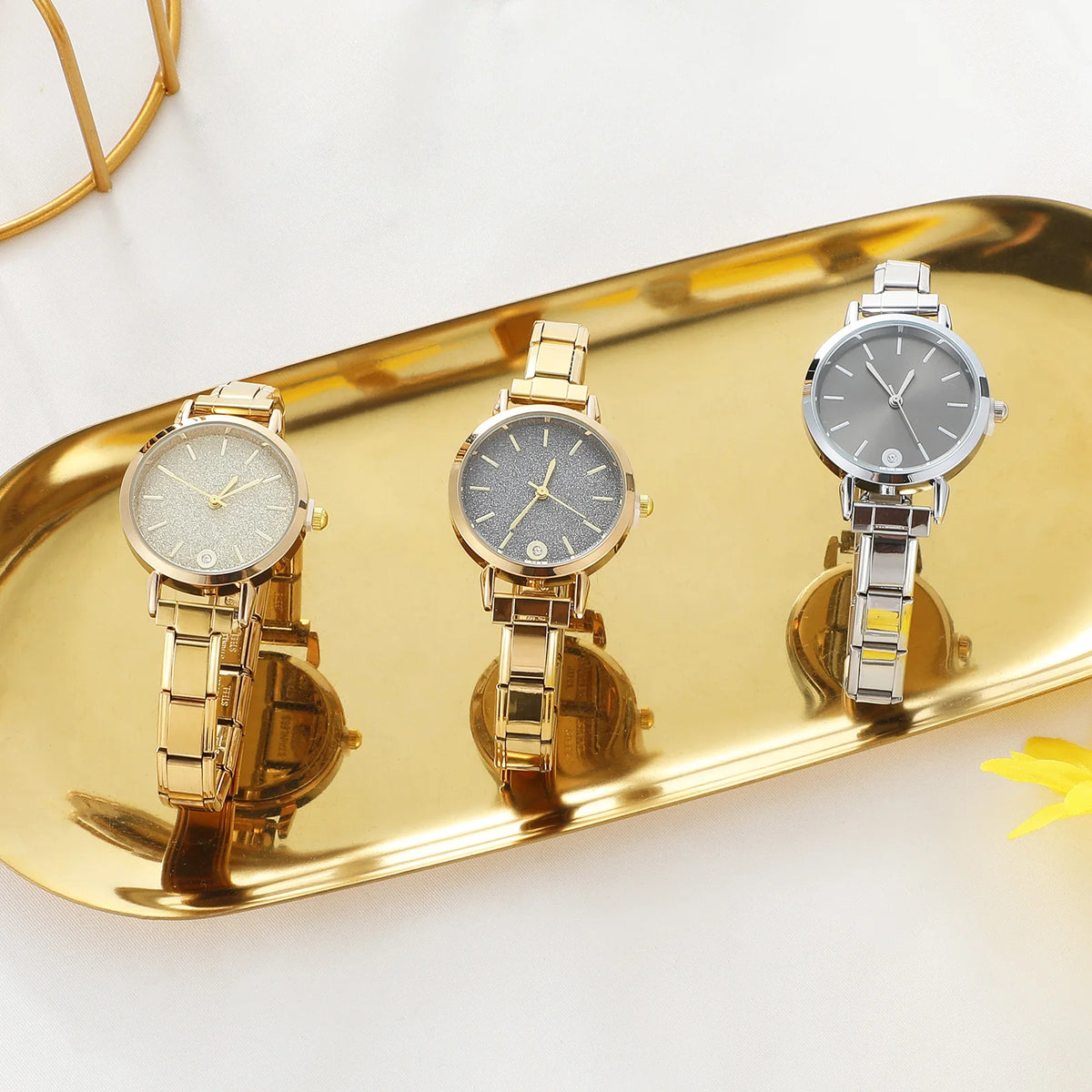Fashion High Quality Men Women's Stainless Steel Square Round Shiny Zircon Watch Bracelet For Friend Birthday DIY Jewelry Gift