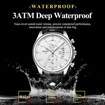 POEDAGAR Luxury Man Wristwatch Chronograph Date Waterproof Leather Men Watch Casual Quartz Men's Watches Sports Male Clock Reloj
