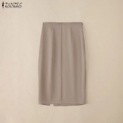 ZANZEA Women's High Waist Pencil Midi Skirt Office Lady Elegant Side Split Bodycon Skirts Casual Solid Color Woman Bottoms S-3XL