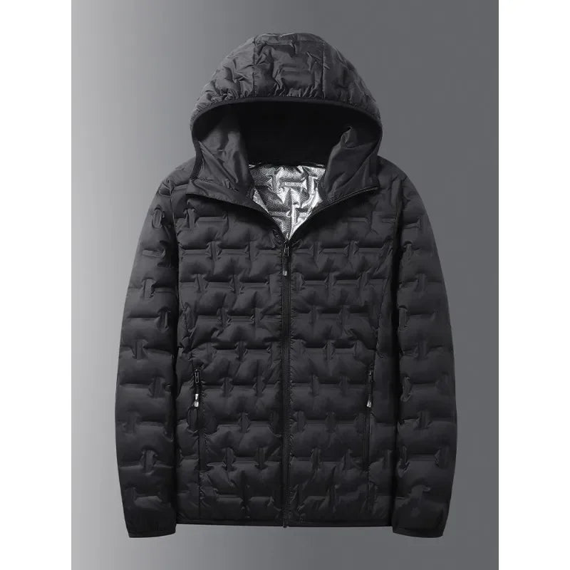 Winter white down jacket men's graphene self heating windproof pleated hooded down jacket casual warm down jacket men's coat