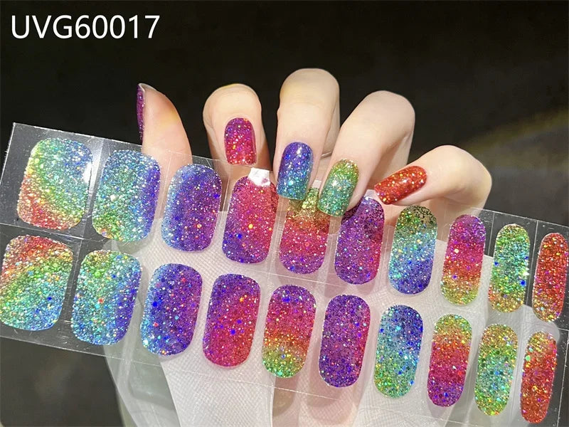 16/18/20Tips Semi-Cured Gel Nail Strips Adhesive Full Cover Stickers for Nails UV Lamp Need Press On Nails Fashion Manicure