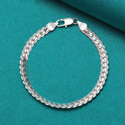 Fashion Hot 925 Silver Bracelet 6mm 18/19/20cm Flat Side Chain Lobster Clasp For Woman Man Wedding Engagement Jewelry