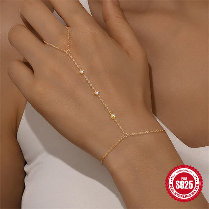 ROXI 925 Sterling Silver Heart/Star Zircon Bracelet With Finger Design For Women Hand Chain Accessories Party Jewelry Gift
