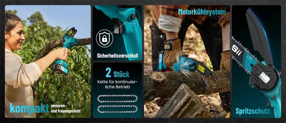 SEESII 6'' Cordless Mini Chainsaw 15.2cm Electric Saw Rechargeable Woodworking Garden Pruning Saw for Makita 18V Battery Pin