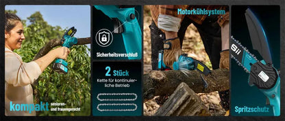 SEESII 6'' Cordless Mini Chainsaw 15.2cm Electric Saw Rechargeable Woodworking Garden Pruning Saw for Makita 18V Battery Pin