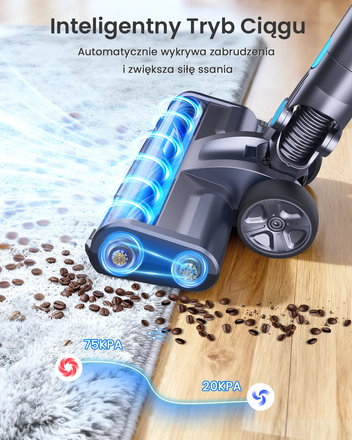 Homore NH007 650W/75KPA Powerful Cordless Vacuum Cleaner with LED Ambient Light, Smart Suction and Self-Standing Design