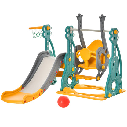 4-in-1 children’s slide and swing with basketball hoop, adjustable seat, 152x149x107cm, blue and yellow