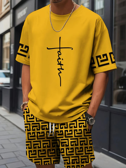 New Men's Summer Set Short-Sleeve T-Shirt Two-Piece Set Stylish Athletic Wear 3D Gradient Print Casual Shorts and T-Shirt Set