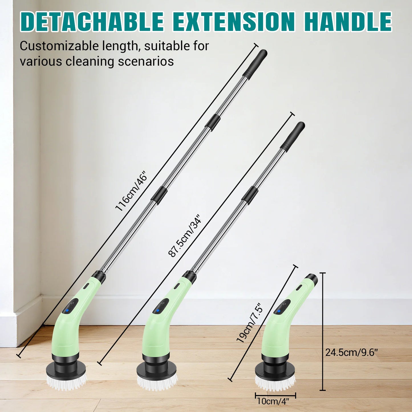 Cordless Electric Cleaning Brush - 7-in-1 Multi-Surface Scrubber with 2-Speed Adjustment, Detachable Extension Handle