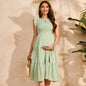 Dress for Pregnant Women Maternity Dress Fly-sleeved Pleated Layered Short-sleeved Clothes Chiffon Pregnant Dresses Clothing