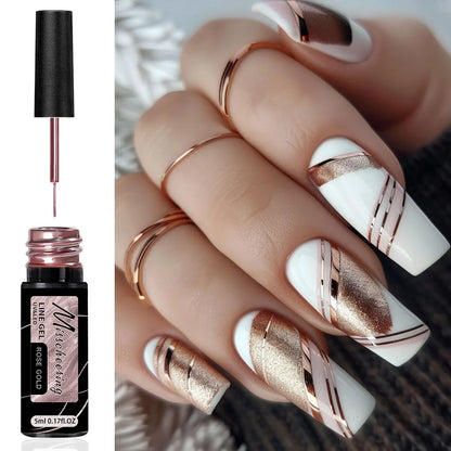 Gold Silver Metallic Liner Paint Gel Nail Polish Chrome Mirror Metal Effect Super Bright French UV LED Semi Permanent Nail Gel