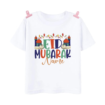 Personalized Eid Mubarak Printed Kids Shirts Custom Name Eid Ramadan Child T-shirt Tops Islamic Muslim Holiday Boys Girls Outfit