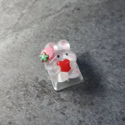 Cute Cartoon Transparent Strawberry Rabbit Keycap DIY Handmade Personalized Mechanical Keyboard Dedicated PBT Keycap