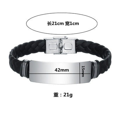Bracelet Homme Twist Braid Leather Rope Bracelets For Men Stainless Steel Hiphop Rock Fashion Jewelry Accessories Wholesale