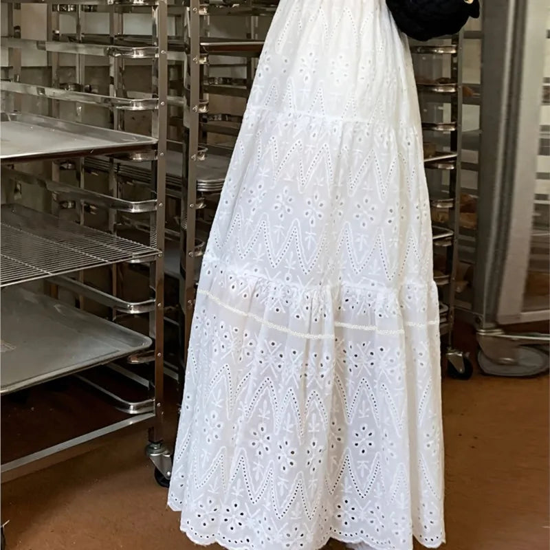 High-waisted Sheer Solid Color A-line Elastic Waist Skirt Women's Summer New Elegant Formal Party Vacation Versatile Maxi Dress
