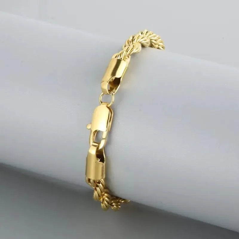 18K Gold 925 Sterling Silver 4MM Chain Bracelets For Men Women Unisex Simple Charm Bracelet Wedding Party Gift 20cm 8in
