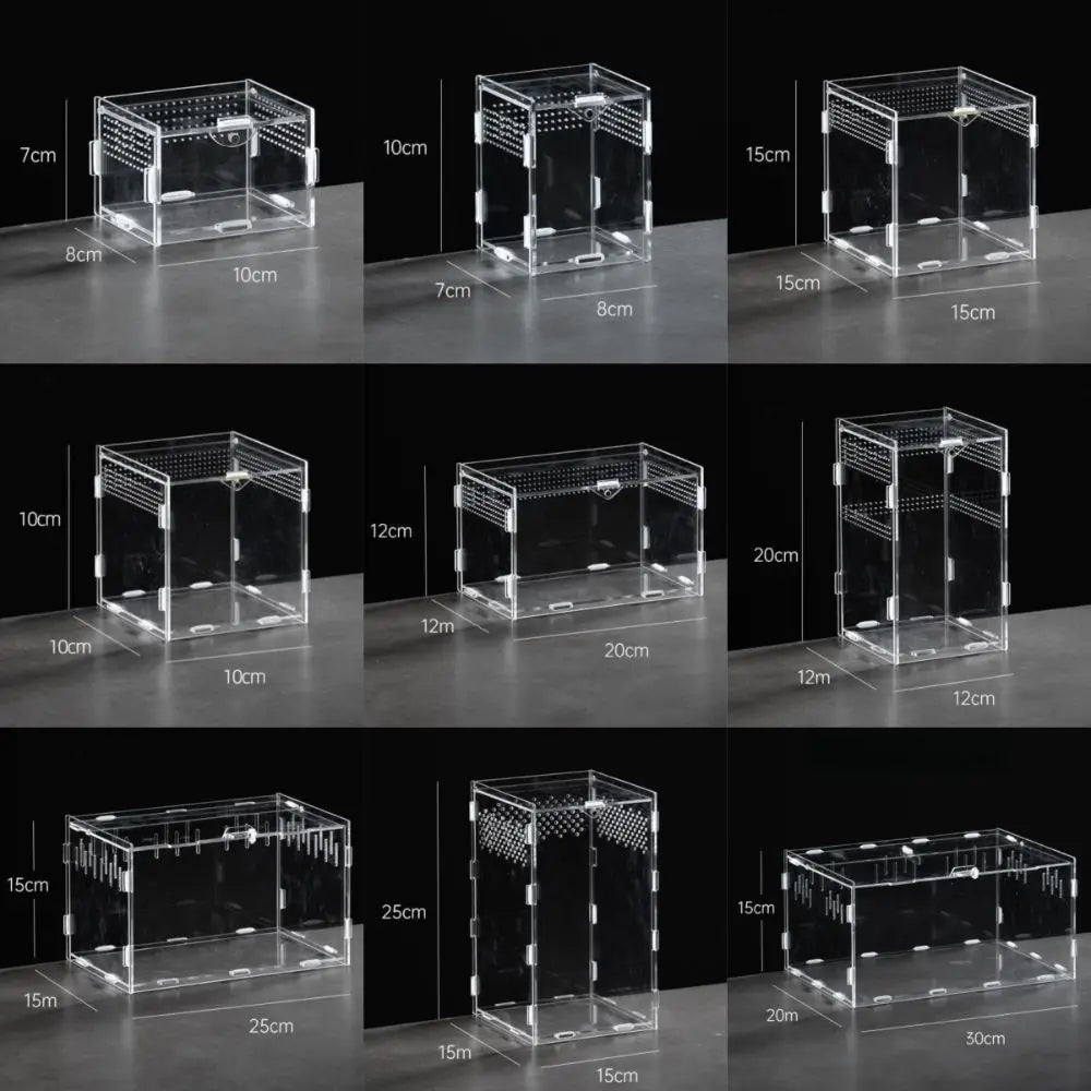 Durable Acrylic Reptile Habitat Anti-Escape Multiple Size Spider Feeding Case Clear Arboreal Lizard Breeding Box for Chameleon