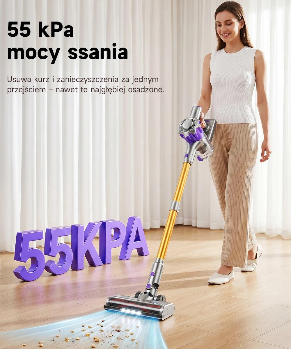 Tdyon Cordless Vacuum Cleaner, 50000Pa Suction 500W Motor Vacuum with LED Display, 50 Mins Runtime Auto Mode & Anti‑Tangling Brush for Carpet Hard Floor