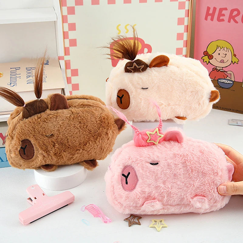 New Cute Capybara Plush Pencil Case Cosmetic Bag Guinea Pig Pen Pouch Large Capacity Pencil Bag School Supplies Stationery Box