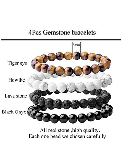 1pc Vintage Beaded Bracelet Natural Stone Lava Stone Tiger Eye Stone Beaded Bracelet