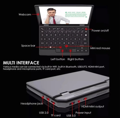7 inch Pocket Laptop N95 Notebook Touch Screen Portable Netbook Win 11 Pro 8GB 16GB+1TB Mini PC Micro Computer Bluetooth 4.2