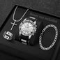 4PCS Fashion Arabic Dial Men Business Quartz Watch CasuSilicone Strap Wristwatch With Necklace Set Reloj Hombre (Without Box)